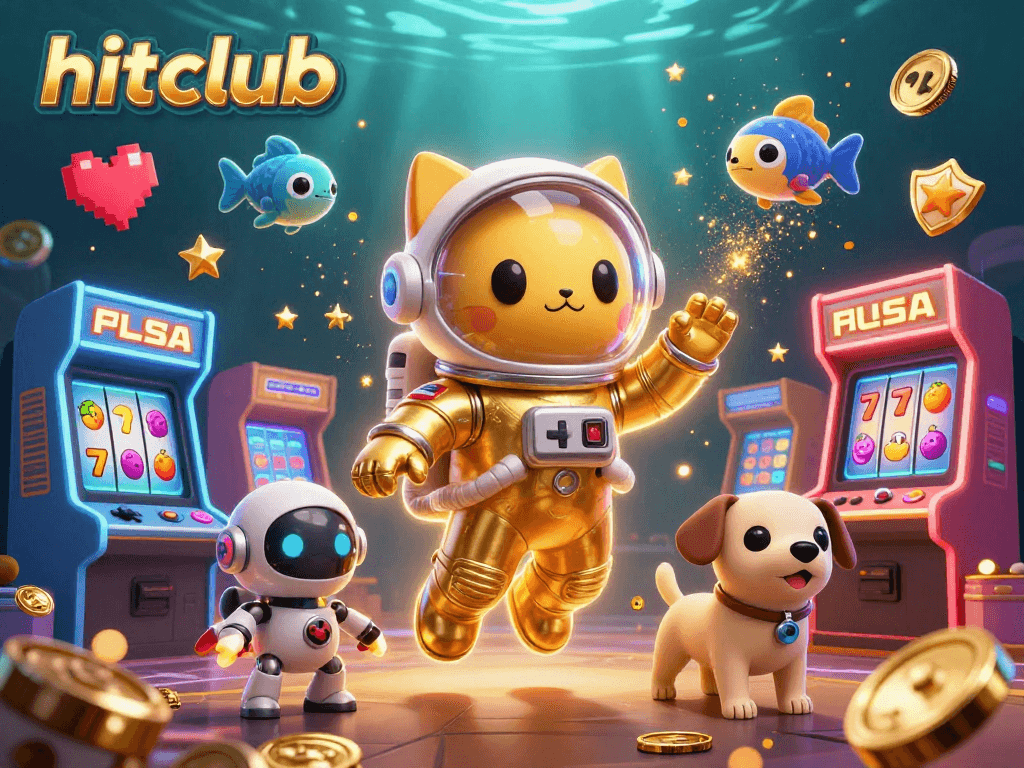 Join the hitclub with dynamic slots action featuring a cat astronaut and robot dog companions.