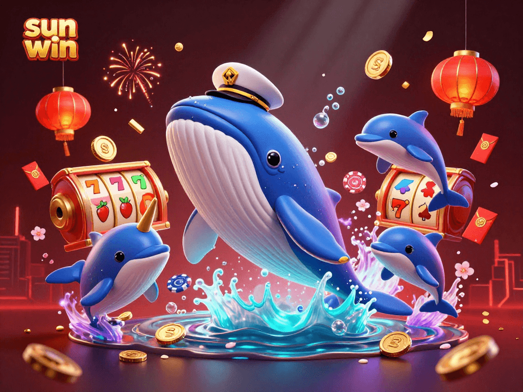 Engage with sun win in an ultra-detailed casino scene featuring playful characters and vibrant games.