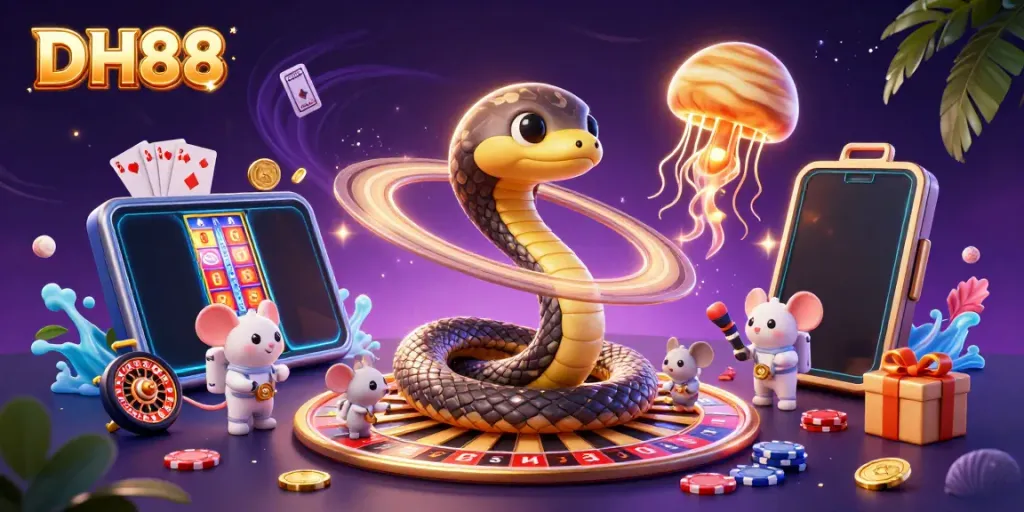Experience thrilling gameplay at DH88 with a cosmic roulette wheel and animated characters.