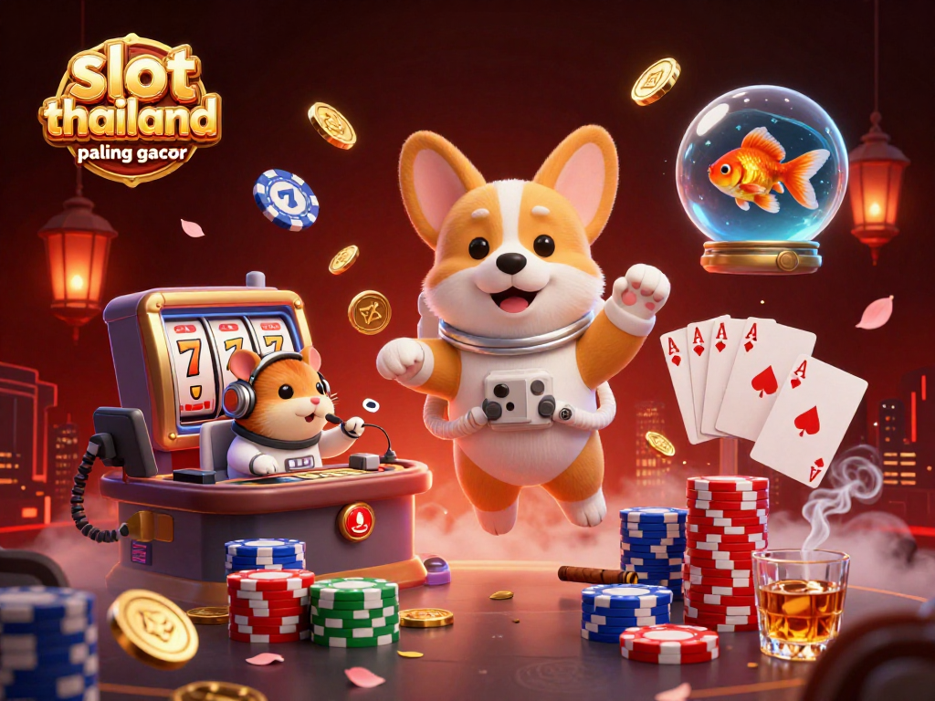 Experience slot thailand paling gacor with an astronaut corgi and a mission-control hamster in a vibrant casino scene.