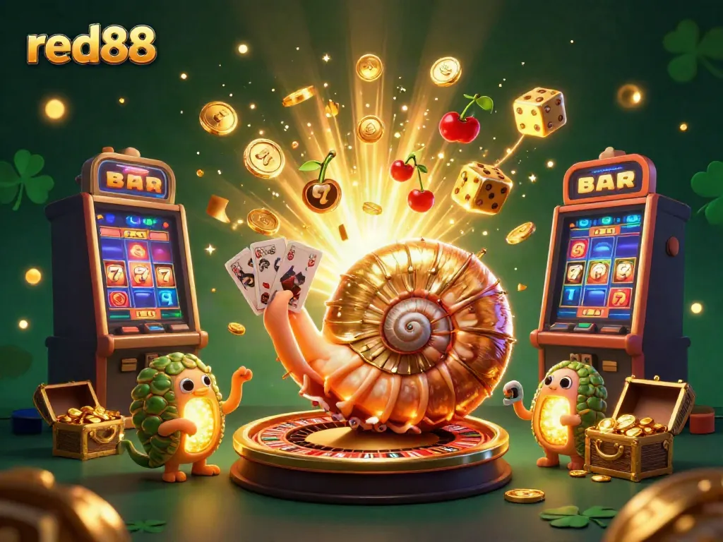 Experience thrilling action at red88 with a giant nautilus roulette wheel amidst vibrant casino scenes.
