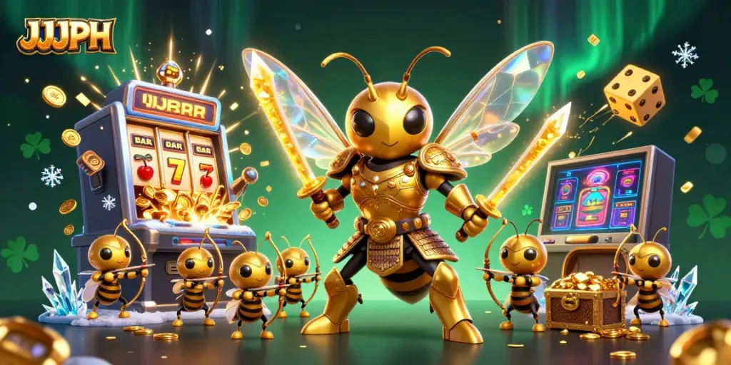 Experience thrilling wins with JJJPH in this vibrant 3D casino illustration showcasing exciting game elements.