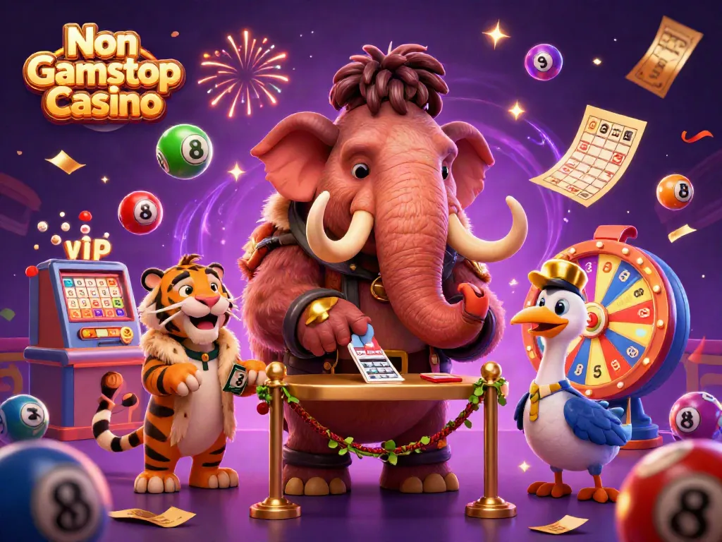 Action-packed scene at a Non Gamstop Casino with colorful elements and engaging characters.