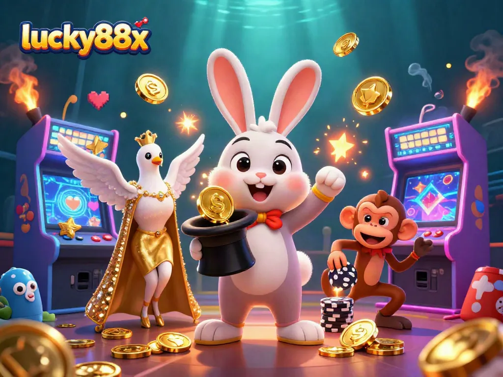 Experience the thrill of lucky88x with a captivating magician rabbit and engaging casino elements scattered around.