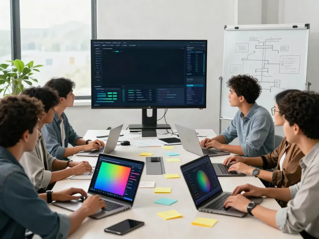 Team brainstorming strategies for instant indexing in a bright tech workspace.