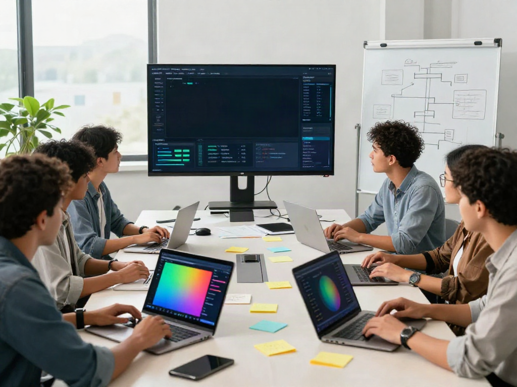Team brainstorming strategies for instant indexing in a bright tech workspace.