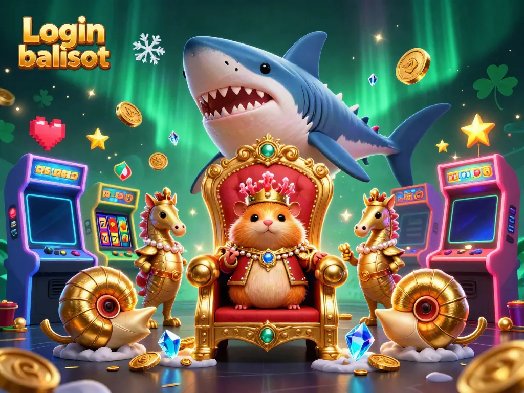 Experience Login balislot with a vibrant scene of a golden hamster king reigning over slot reels and games.