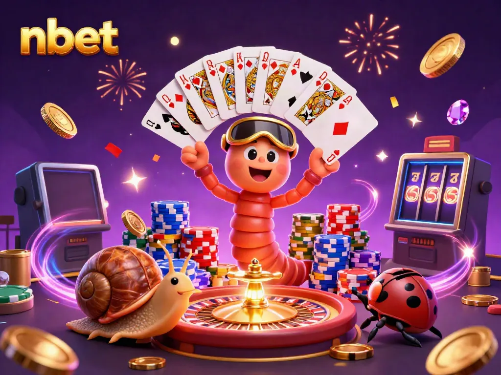 Experience thrilling play with nbet's vibrant casino scene featuring a millipede dealer and a snail high-roller.