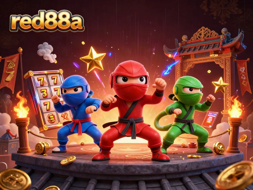red88a chameleons showcase playful martial arts poses amidst a vibrant casino scene