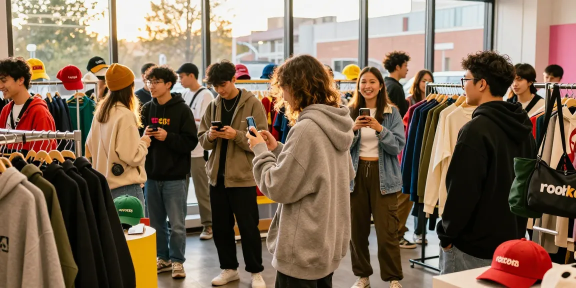 Fashionable group enjoying rokok88 merchandise in vibrant urban setting.