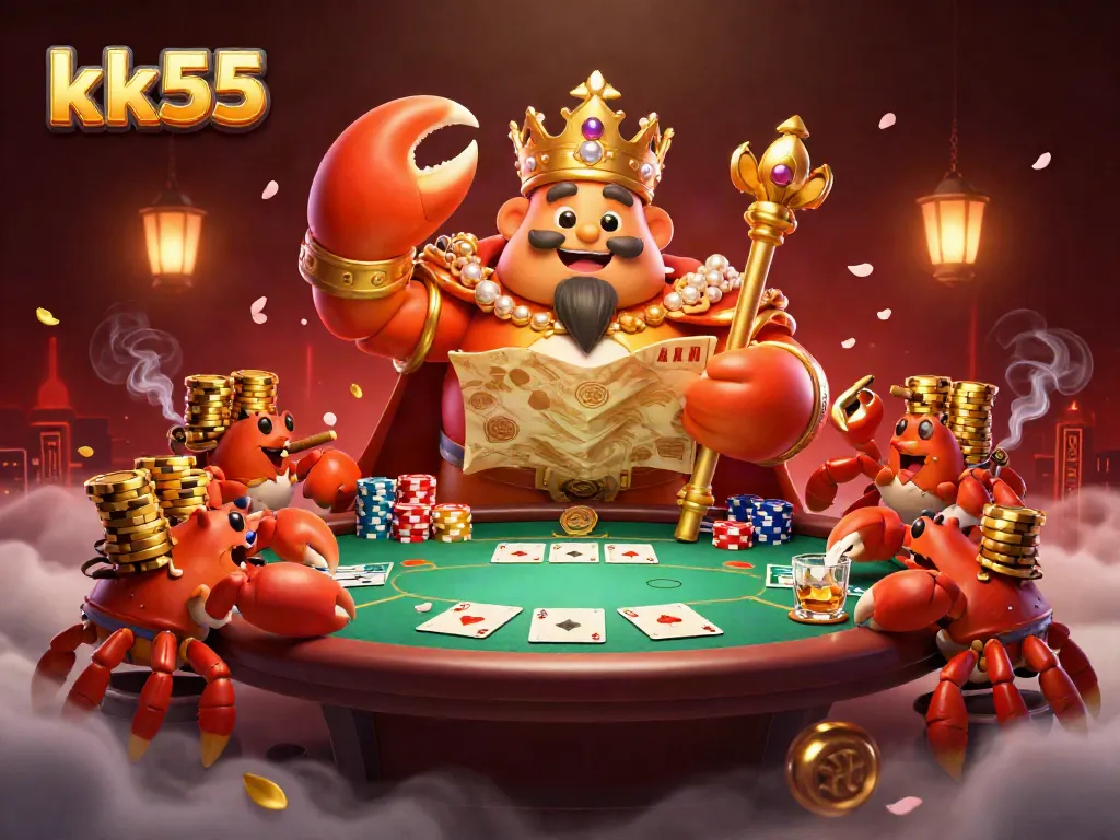 Experience exciting gaming action with the vivid kk55 crab emperor and vibrant poker elements.