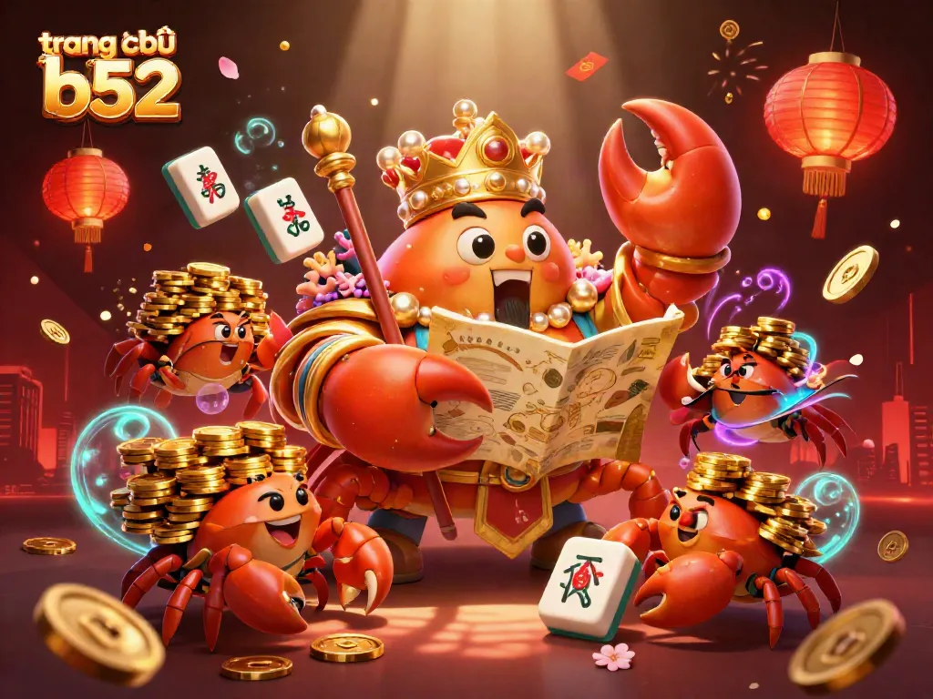 Experience the thrilling action at trang chủ b52 with this dynamic golden crab emperor illustration showcasing a vibrant gaming atmosphere.