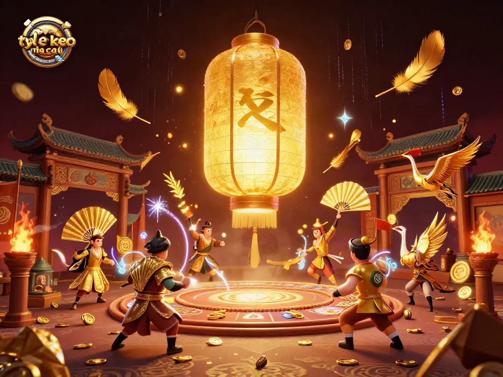 Engage with ty le keo nha cai through a vibrant illustration featuring golden lantern spirits and casino elements.