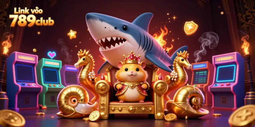 Engage with Link vào 789club in an ultra-detailed 3D scene showcasing a vibrant casino game environment filled with dynamic characters.
