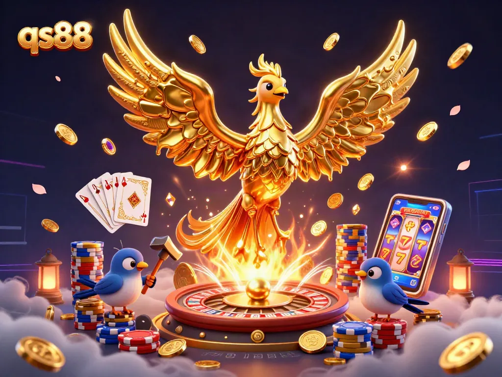 Experience excitement with qs88’s golden phoenix and immersive casino elements.