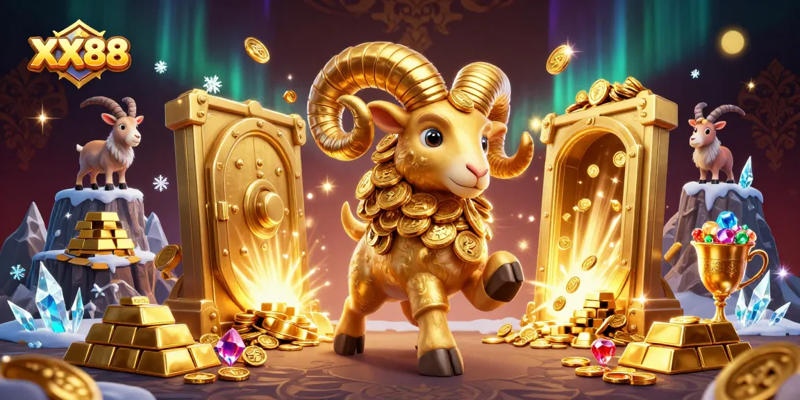 Experience the thrill of winning at XX88, featuring a golden ram charging through a treasure-filled gate.