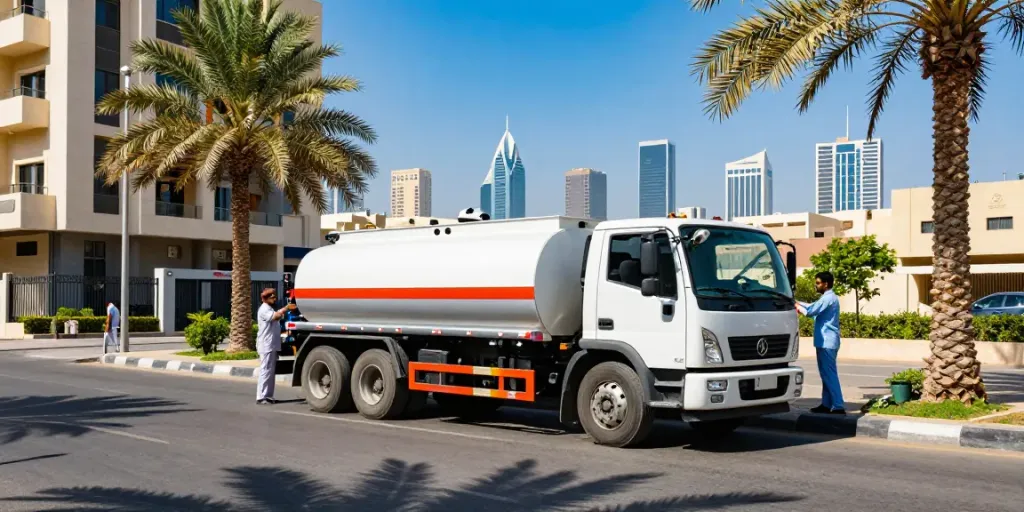 صهريج مياه بالرياض delivering fresh water in a vibrant Riyadh neighborhood