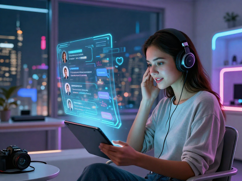 Engaged individual in a vibrant nsfw AI chat experience in a futuristic digital setting.