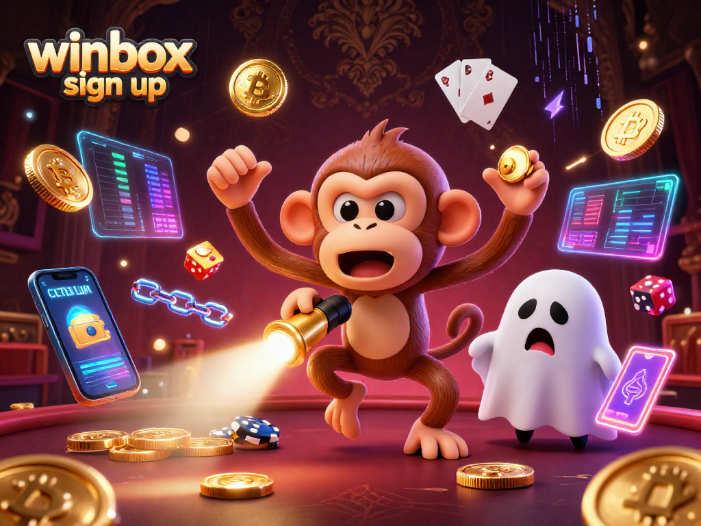 Experience winbox sign up and access vibrant games in a bustling haunted casino scene.