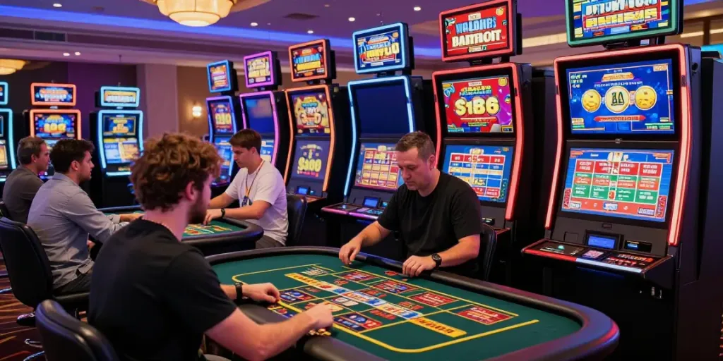 Players engaging with various credit card casino sites at vibrant gaming tables.