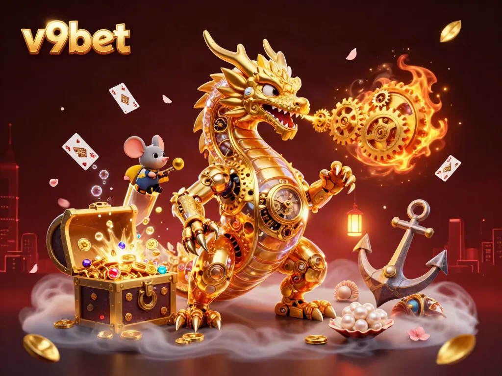 Experience thrilling gaming at v9bet with a vibrant 3D dragon and engaging casino elements.