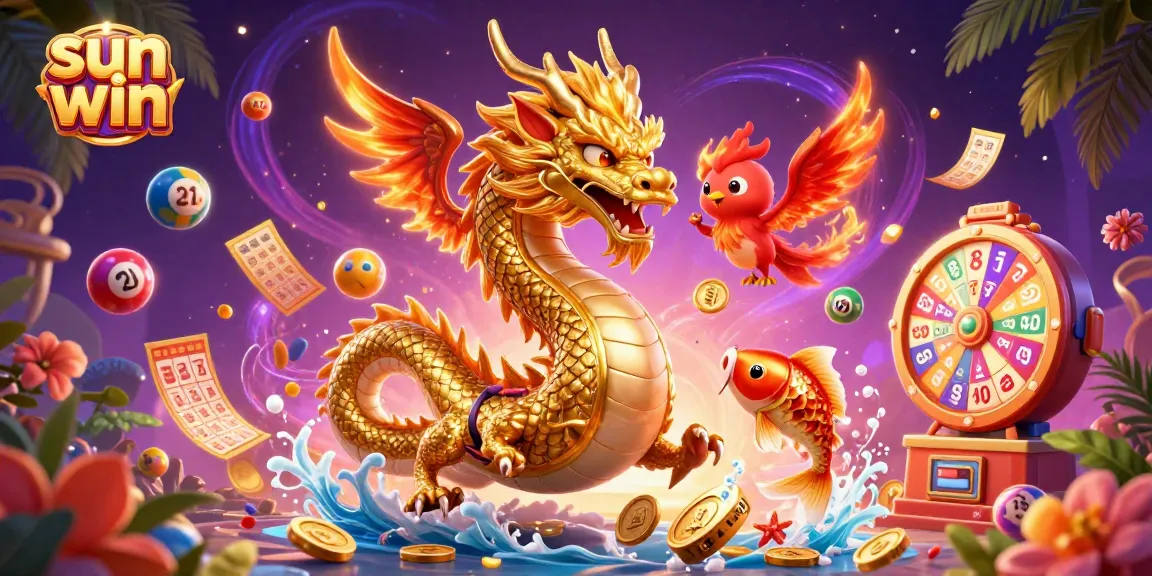 Experience the thrill of sun win with animated casino characters celebrating amidst a lively backdrop.