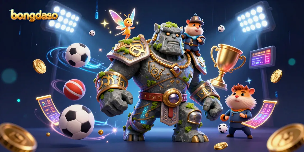 Experience excitement with bongdaso as an ancient guardian celebrates sports betting with magic and triumph.