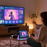 User interacting with AI NSFW character in cozy digital space, showcasing immersive adult entertainment experience.
