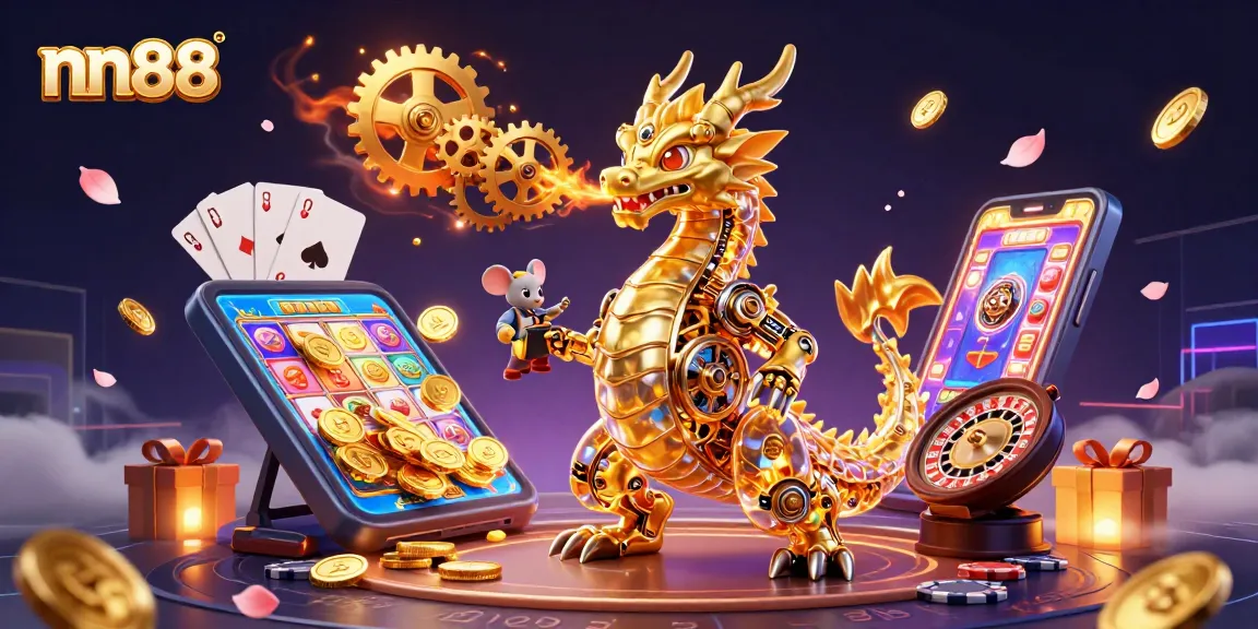 Experience thrilling games like slots and poker at nn88 with a stunning dragon illustration.