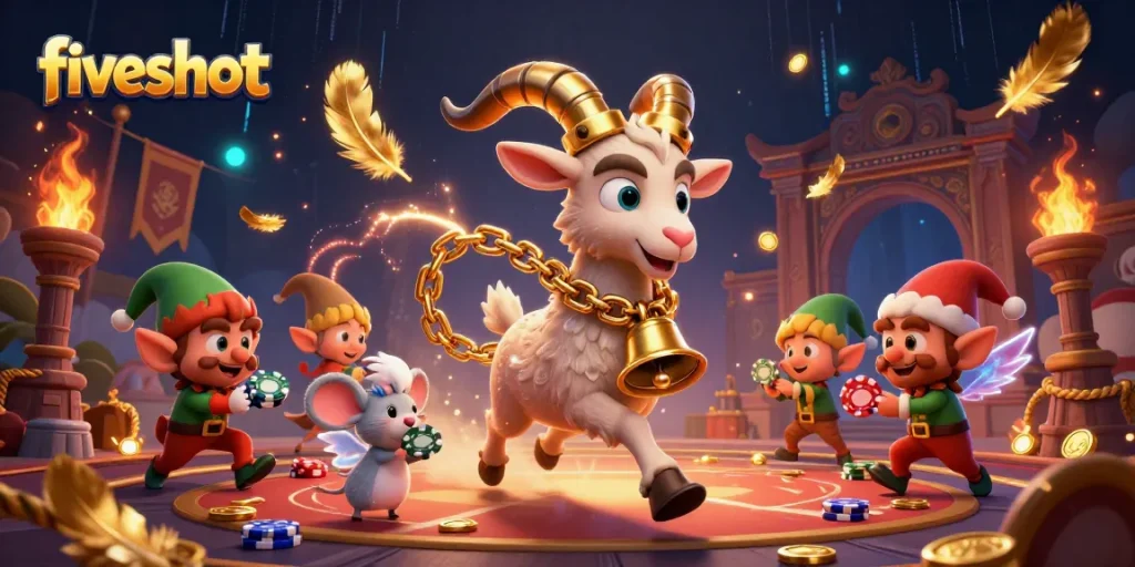 Experience exciting fiveshot action in a vibrant casino scene with Krampus and elf gremlins!