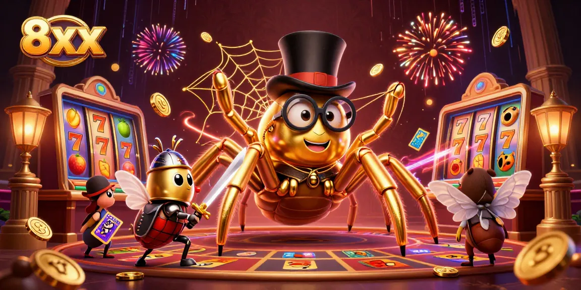 Engage with the dynamic world of 8xx casino gaming illustrated by lively characters and vibrant elements.