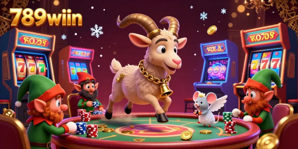 Experience the fun at 789wiin with dynamic game elements in a festive casino scene.