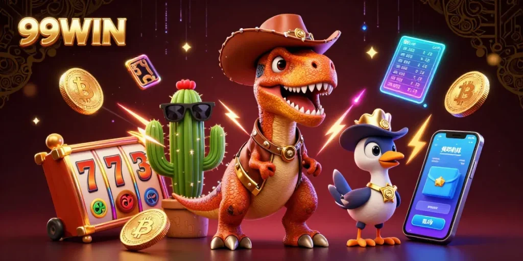 Experience thrilling jackpots and slots action at 99WIN with vibrant characters and dynamic gameplay!