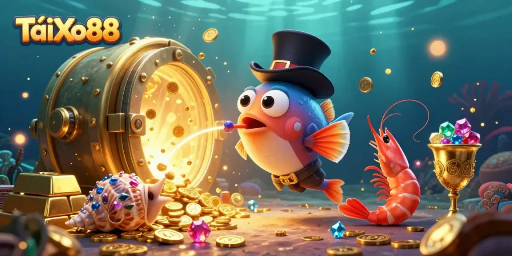TảiXo88 attracts gaming excitement with glowing anglerfish and pirate shrimp treasure seekers.