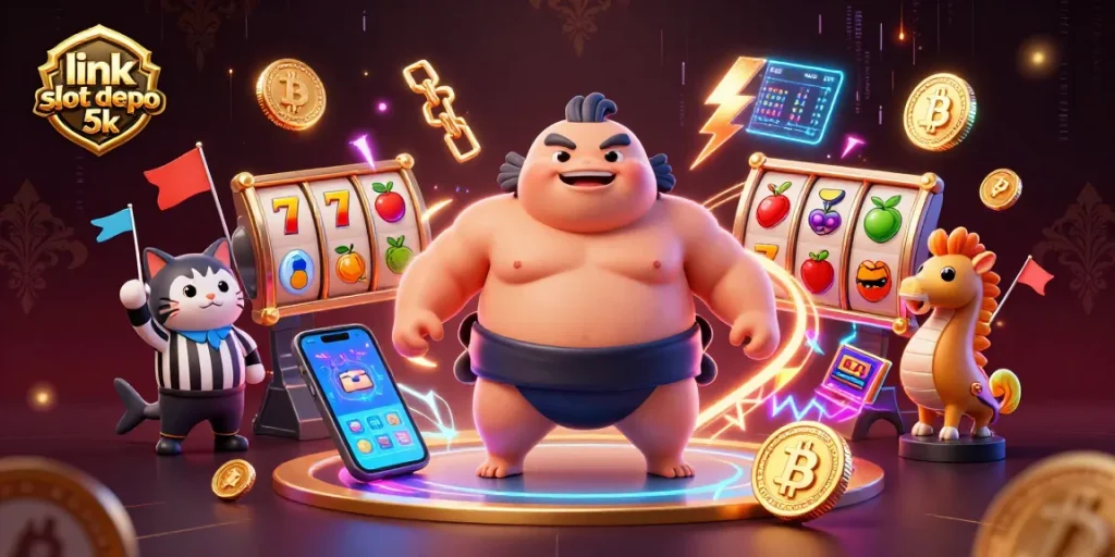 Play slots effortlessly at link slot depo 5k with vivid symbols and engaging characters in a vibrant casino atmosphere